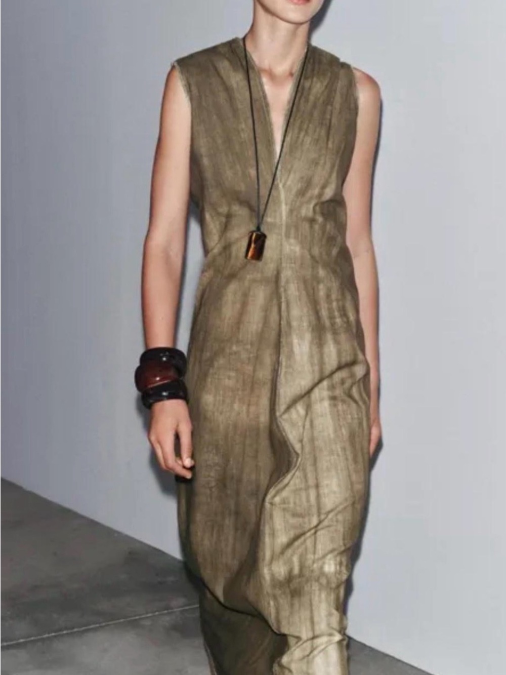 Zara Sleeveless Olive Maxi Dress